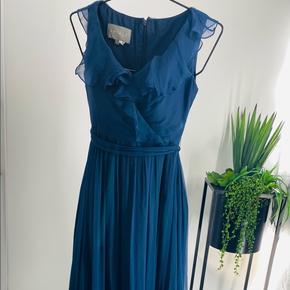 Amsale Designer navy blue chiffon gown - Picture 1 of 10